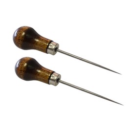 Stonestreet Leather Scratch Awl, 2 PCS Gourd Shape Wood Handle Steel Needle, Leather Craft Tool