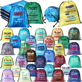 Hosuly 30 Pcs Religious Bible Verse Drawstring Backpack Vivid Retro Style Christian Drawstring Bags Bulk Religious Gift Bag for Church Graduation Party(9.8 x 7.8 Inches)
