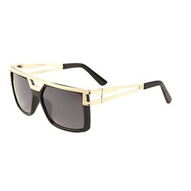 Gazelle Phenom Square Oversized Aviator Sunglasses (Black & Gold Frame, Black Gradient)