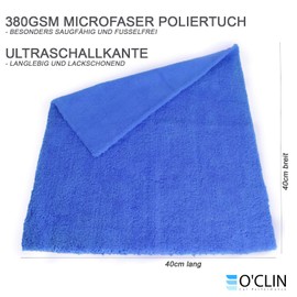 O'CLIN Auto Mikrofasertuch, Auto Trockentuch XXL mit 380 GSM Saugkraft (2er-Pack), Trockentuch als ideales Auto Zubehör für die Autopflege