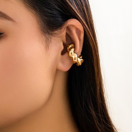 Chunky Gold Ear Cuff Earrings, 14K Gold Non Piercing Hollow Lightweight Clip On Cartilage Hoop Earrings Great Jewelry Gifts for Women