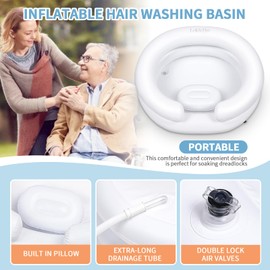 Portable Inflatable Hair Washing Basin for Bedridden - Wash Hair in Bed with Inflatable Shampoo Bowl.For Elderly,Disabled,Injured,Ideal Inflatable Sink for Locs Detox (White, 18in Inner)
