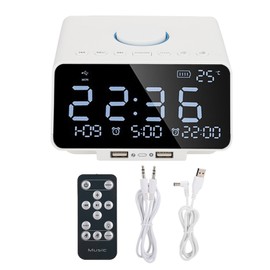 K9 Pro Alarm Clock Bluetooth Speaker 5.5Inch Dimmable LED Display HandsFree Calling Speaker(White )
