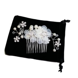 AVILMORE Flower Pearl Hair Comb Hair Ornament Rhinestone with Storage Bag Pearl Decoration