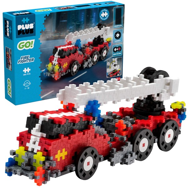 PLUS PLUS - GO! Fire Fighter Truck - 360 Pieces - Model Vehicle Building Stem/Steam Toy, Interlocking Mini Puzzle Blocks for Kids