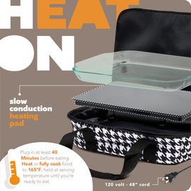 HOTLOGIC Max Large Portable Electric Food Heater W/Glass - Innovative Food Warmer and Heated Lunch Box for Adults Car/Home - Easily Cook, Reheat, and Keep Your Food Warm - Houndstooth - 120V