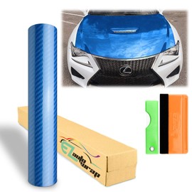 Free Tool Kit EZAUTOWRAP 5D High Gloss Electric Sky Blue Carbon Fiber Car Vinyl Wrap Sticker Decal Sheet Air Release - 60"X240" (5FT X 20FT)