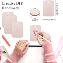 100 Pcs 34x52 mm Unfinished Wood with Holes, Craft Wood Slices, Wooden Ornaments Craft Blanks, Wooden Tags with String for Craft Gift