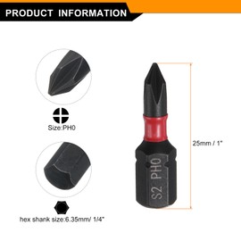 HARFINGTON 4pcs PH0 Phillips Screwdriver Bit 1/4" Hex Shank 25mm/1" Length Magnetic Cross Head Hex Bits S2 Steel Screw Driver Bit Industrial Grade Electric Drill Bits