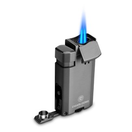 CIGARLOONG Cigar Torch Lighter,All in One Cigar Lighter Built-in Cigar Punch(8mm) and Cigar Holder Windproof Lighter,Grey