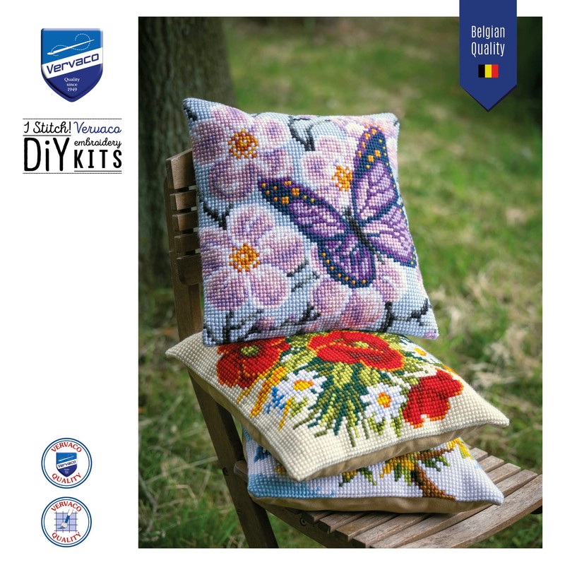 Vervaco 1200R Butterfly Cross Stitch Cushion, Multi-Colour