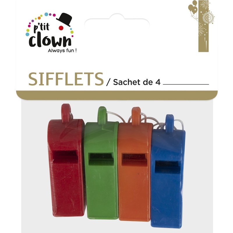 P 'tit clown 22114 Plastic Whistles – Pack of 4