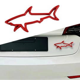 Hollow Shark Car Emblem, 3D Chrome Metal Car Badge Decal, Car Body Trunk Decorative Sticker, Cool Fish Car Fenders Bumpers Sticker, Auto Exterior Accessory for Car Motorcycle Truck Laptop (Red)
