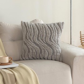 Fycyko Pack of 2 Faux Fur Throw Pillow Covers 45x45 cm Home Decorative Soft Plush Fluffy Velvet Cushion Covers 18X18 Inches Square Boho Neutral Pillowcases for Livingroom Sofa Bedroom - Gray