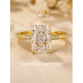 Effinny 3.5ct Solitaire Radiant Cut Engagement Ring,Yellow Gold Plated 925 Sterling Silver Simulated Diamond Promise Ring, Metal, Cubic Zirconia