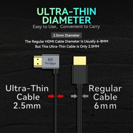 Portkeys 2 Pack 8K Ultra Thin HDMI A to D Cable, 2.5mm Diameter (Pack of 2, 1m and 30cm) (HDMI A-D, 2 Pack)