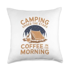 Camping Under The Stars Coffee Lover Outdoor Adventure Throw Pillow