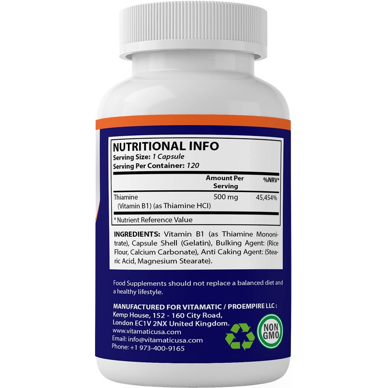 Vitamatic Vitamin B1 500mg as Thiamin - Helps Maintain a