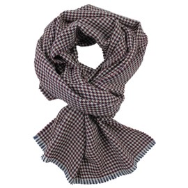 Rotfuchs Woven Scarf 100% Wool with Houndstooth Design and Cut Fringes Made in Germany, Light red