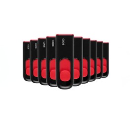 PSA COMPUTO Y PAPELERIA Kit 10 Piezas Unidad Flash USB ADATA Serie C008 32 GB (Modelo: AC008-32G-RKD) Color Negro/Rojo, Pack de Flash Drives Deslizantes