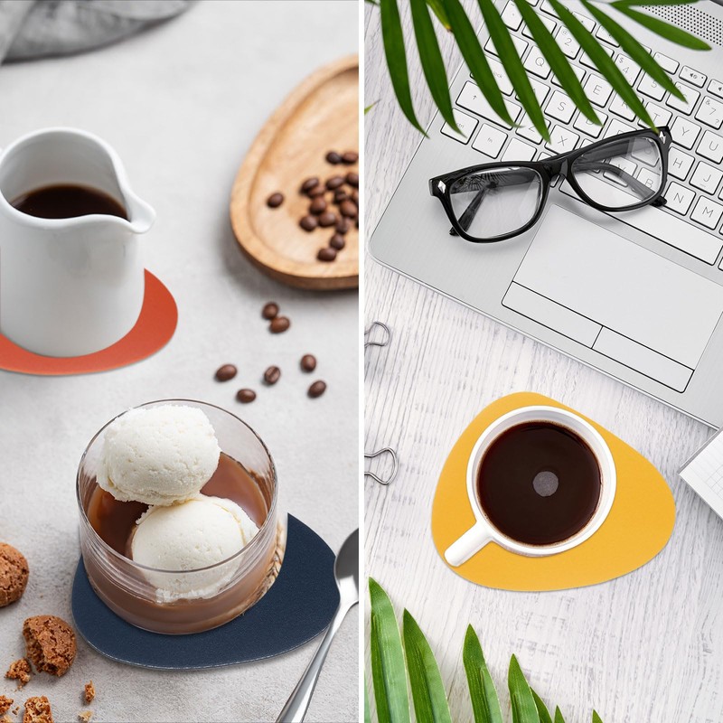 sourcing map 4 Pcs Leather Coasters, Irregular Drinks Coasters for