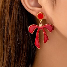 Christmas Bow Earrings for Women Red Ribbon Dangle Drop Earrings Festive Holiday Jewelry for Winter Party Outfit