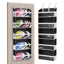 KYEVIS Over the Door Hat Organizer for Baseball Caps, Hold up to 60 Hats Rack Storage for Door/Closet/Wall, Clear Pockets Hanging Hat Holder for Baseball Caps with 10 Mesh Pockets, Grey