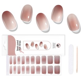 Semi Cured Gel Nail Strips 20 Pcs Gel Nail Stickers UV Light Required Nail Wraps for Women Gradient Light Brown