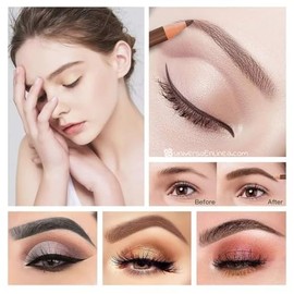 4 Lapiz Cera Tatto Desenrrollable en Barra para Diseño Relleno Punta Recta y Modelado de Cejas Con Brocha Doble Punta Cepillo (Cafe Claro)