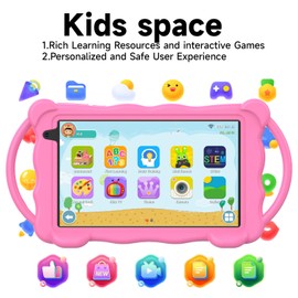 Vyrolinia Kids Tablet 7 inch Android 14.0 for Toddler, 4GB RAM 32GB ROM Bluetooth IPS Screen Google Play YouTube Parental Control Dual Camera Shockproof Case for Educational Games (Pink)