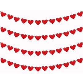 UPINLOOK 4Pcs Red Felt Heart Garland Valentines Day Felt Hearts Banner for Valentine Decorations, NO DIY, Love Hearts Hanging String Garland Valentine Wedding Anniversary Birthday Party Supplies