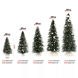 Evemodel 20pcs Snowy Pine Trees Mini Christmas Trees Covered Snow with White Bases XS0804
