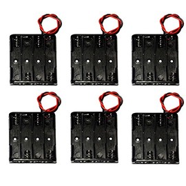 WAYLLSHINE 6PCS 4 x 1.5V AAA Battery Spring Clip Black Plastic 4 x 1.5V AAA Battery Case Holder Box Black Red Wire Leads