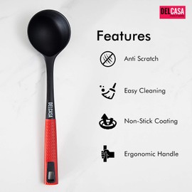 Delcasa DC1676 Nylon Long Handle – Kitchen Dining Cutlery/Crockery Utensil – Ultra Stylish Porridge Spoon – Ideal Serving Ladle for Soup Gravy Liquids Sauce Curry, White