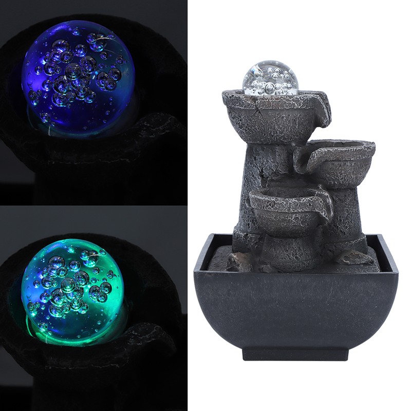 LED Illuminated Tabletop Waterfall Flowing Water Fountains with Ball for