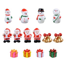 DWE Christmas Miniature Figurines, 14 Pcs Christmas Miniature OrnamentsKit, Cute Resin Snowman Santa Claus Bells Gifts Xmas Micro Landscape Ornaments Mini Christmas Decorations (Multi-colored B)