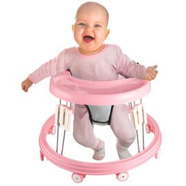 Adjustable Baby Walkers for Baby with Easy Clean Tray, Universal Wheeled Walker, Anti-Rollover Folding Walker for Girls Boys 6-18Months Toddler (Pink)