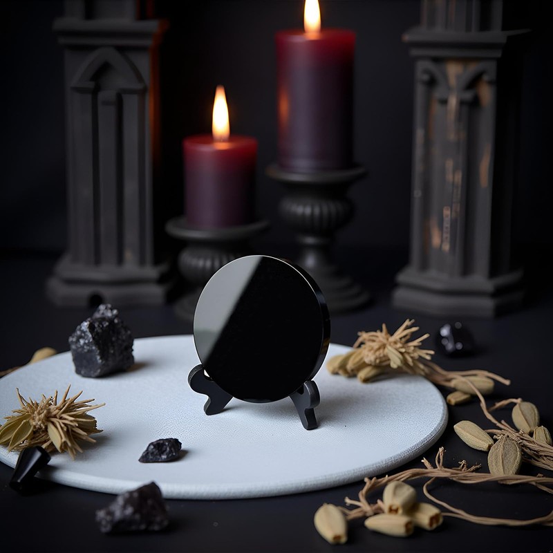 JIEXUAN Black Obsidian Scrying Mirror, Black Obsidian Circle Disc Feng