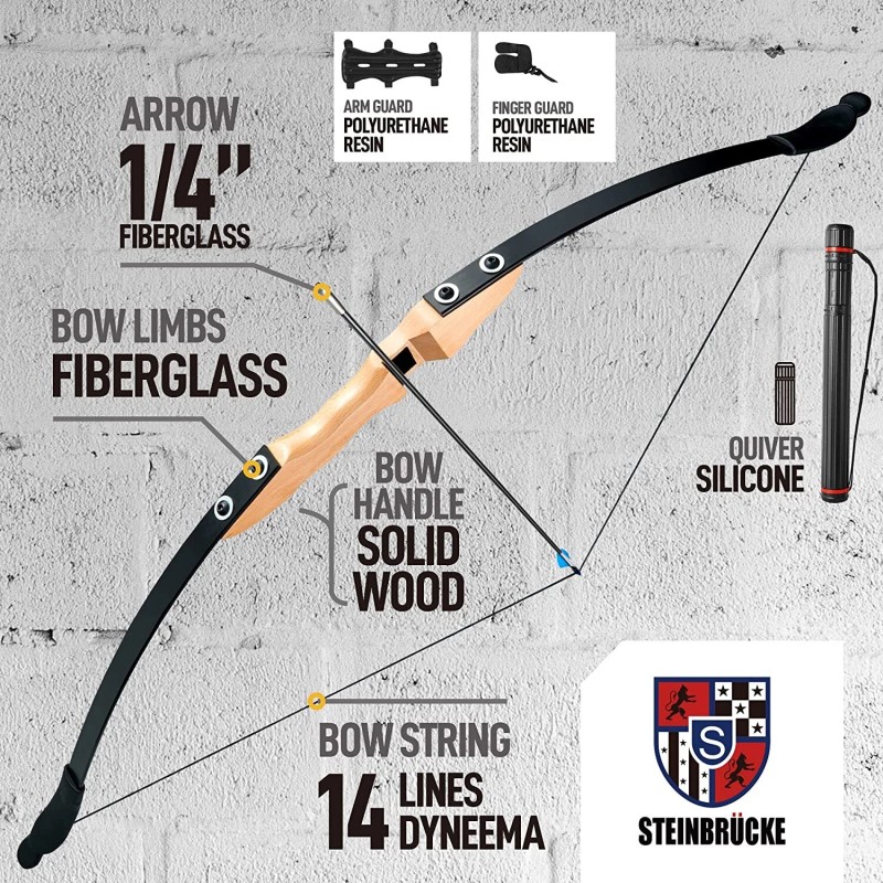 STEINBRÜCKE 30/40lbs Professional Bow And Arrow Recurve Bow Wooden Split
