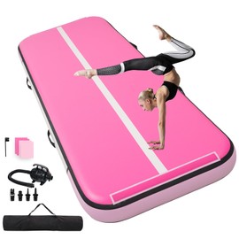 Quashley Inflatable Gym Mats 10ft 8 Inches Thicker Air Mat for Tumbling Pink Color Gymnastics Tumble Tracks With Electric Air Pump For Home Use/Yoga/School/Cheerleading