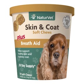 NaturVet Skin and Coat Plus Breath Aid for Dogs, 70 ct Soft Chews, Made in The USA with Globally Source Ingredients