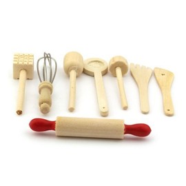MyTinyWorld Dolls House Miniature 8 Piece Wooden Kitchen Utensil Set
