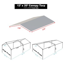 Carport Cover 12' x 20' Cut Size, 11'6" x 19'6" Finish Size Replacement Heavy Duty Canopy Tarp Tent White or Silver, Only Cover (White 12x20)