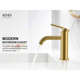 KENES Single Hole Bathroom Faucet, Brushed Gold Bathroom Sink Faucet, Single Handle Modern Washroom Vanity Faucet, Supply Lines Included, Champagne Gold KE-9015-4
