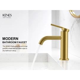 KENES Single Hole Bathroom Faucet, Brushed Gold Bathroom Sink Faucet, Single Handle Modern Washroom Vanity Faucet, Supply Lines Included, Champagne Gold KE-9015-4