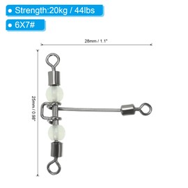 PATIKIL 3 Way Swivel 44lbs, 20 Pack Cross Line T Turn Rolling Terminal Tackle with Luminous Beads for Catfish Surf Rig, Black
