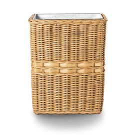 The Basket Lady Large Rectangular Wicker Waste Basket with Metal Liner, 14.5 in L x 9 in W x 18 in H, 7 Gallon Capacity, Sandstone