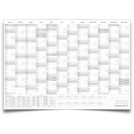 Kalenderoutlet 5 XXL DIN A0 Year Planner 2026, Calendar, Wall Calendar, 12 Months, Grey, 84 × 118 cm Large Wall Planner 2026, Annual Calendar, 135 g Paper, Folded in German Language