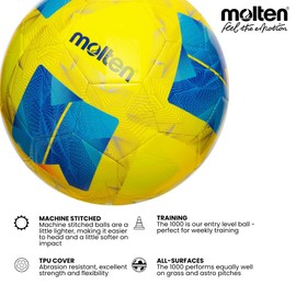 Molten Vantaggio 1000 Soft Touch Football | Training Ball | 3mm Cushion Foam Softness | Enjoy the Speed | Excellent Shape Retention | Glossy TPU | Size 4 - For Boys and Girls Aged 10-14