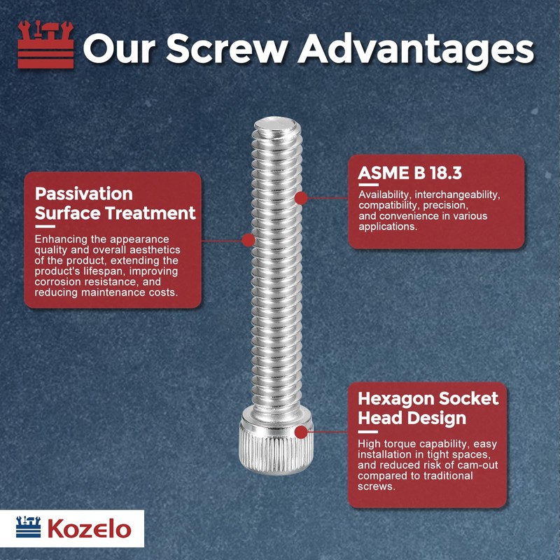 Kozelo 50pcs 1/4"-20 Socket Head Cap Screws Bolts Nuts Assortment